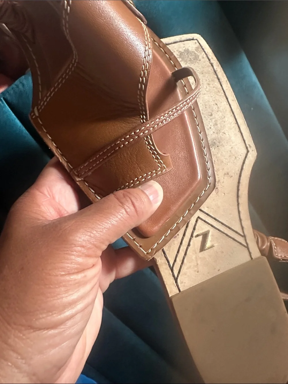 Zimmermann Tan Leather Square-Toe Sandals with Contrast Stitching